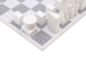 Skyline Chess London vs New York Edition Acrylic Pieces Marble Board Grey White