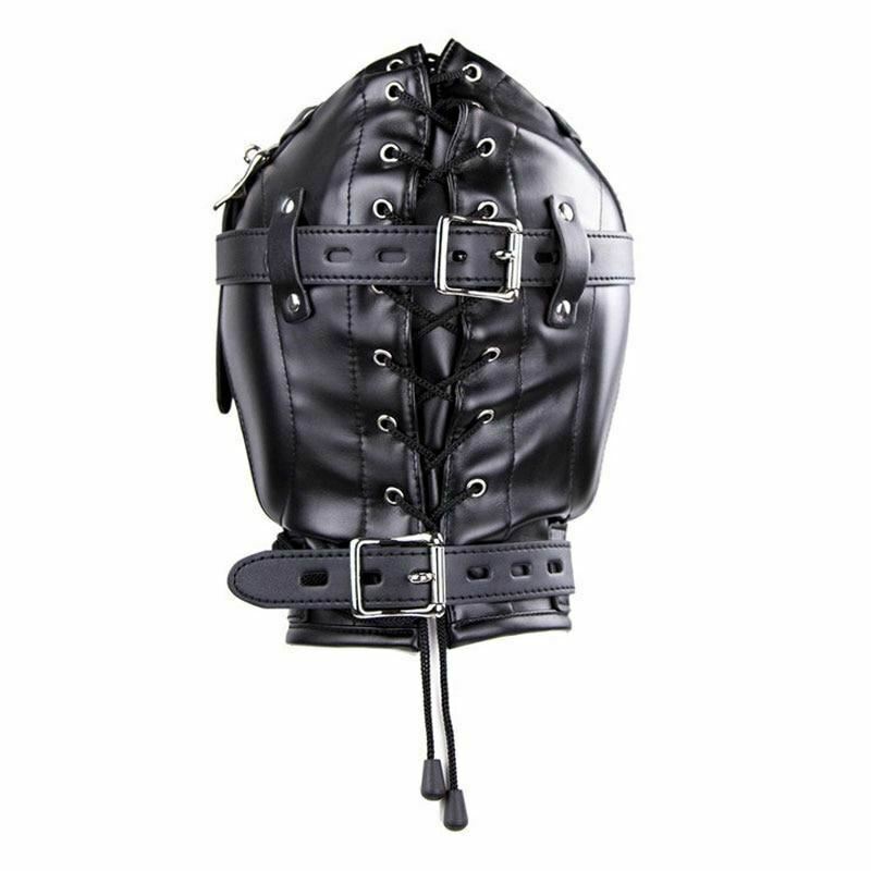 House Of Dasein Black Full Bondage Hood Mask Plug Headwear Kink Bdsm Fetish Restraints