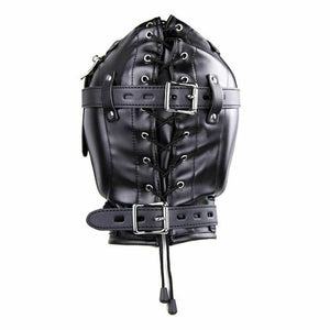 House Of Dasein Black Full Bondage Hood Mask Plug Headwear Kink Bdsm Fetish Restraints