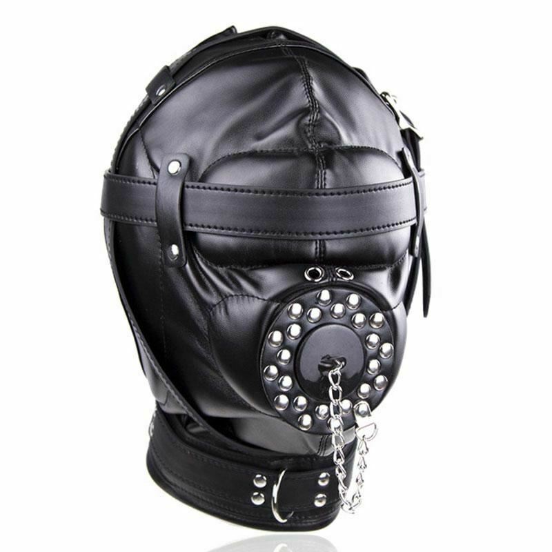 House Of Dasein Black Full Bondage Hood Mask Plug Headwear Kink Bdsm Fetish Restraints