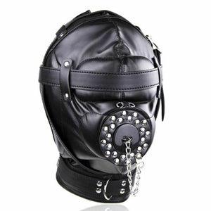 House Of Dasein Black Full Bondage Hood Mask Plug Headwear Kink Bdsm Fetish Restraints