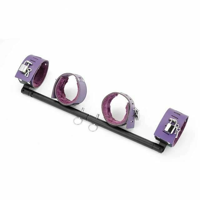 House Of Dasein Expandable Metal Spreader Bar 4 Purple Locking Leather Fur Cuffs Bdsm Restraints