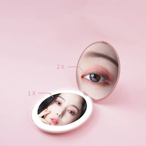 Mini Makeup Pocket Mirror With Led Light And 2X Magnification For Vanity Use