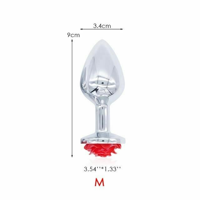 Red Rose Anal Flower Stainless Steel Metal Butt Plug Three Sizes Mini Bullet Vibrator Set