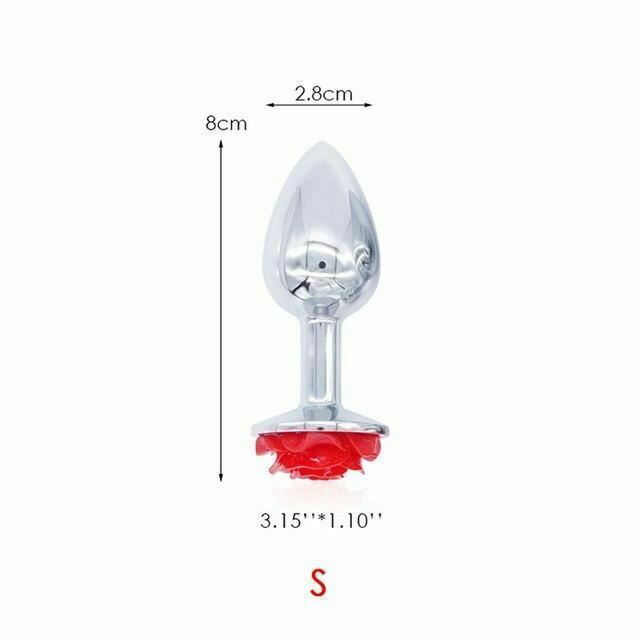 Red Rose Anal Flower Stainless Steel Metal Butt Plug Three Sizes Mini Bullet Vibrator Set