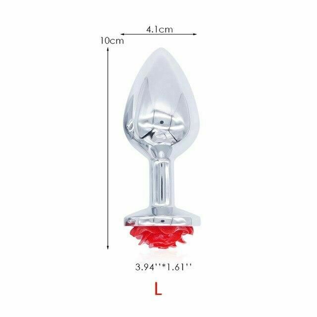 Red Rose Anal Flower Stainless Steel Metal Butt Plug Three Sizes Mini Bullet Vibrator Set