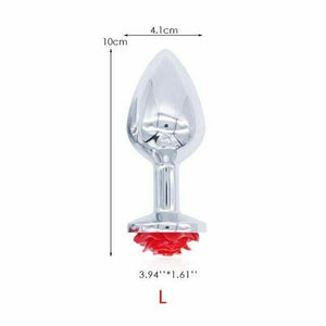 Red Rose Anal Flower Stainless Steel Metal Butt Plug Three Sizes Mini Bullet Vibrator Set