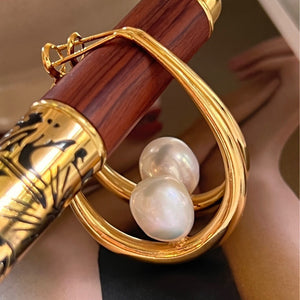 Veile Studios Large Oval Earrings Freshwater Pearl Fashion Commuting Copper Material