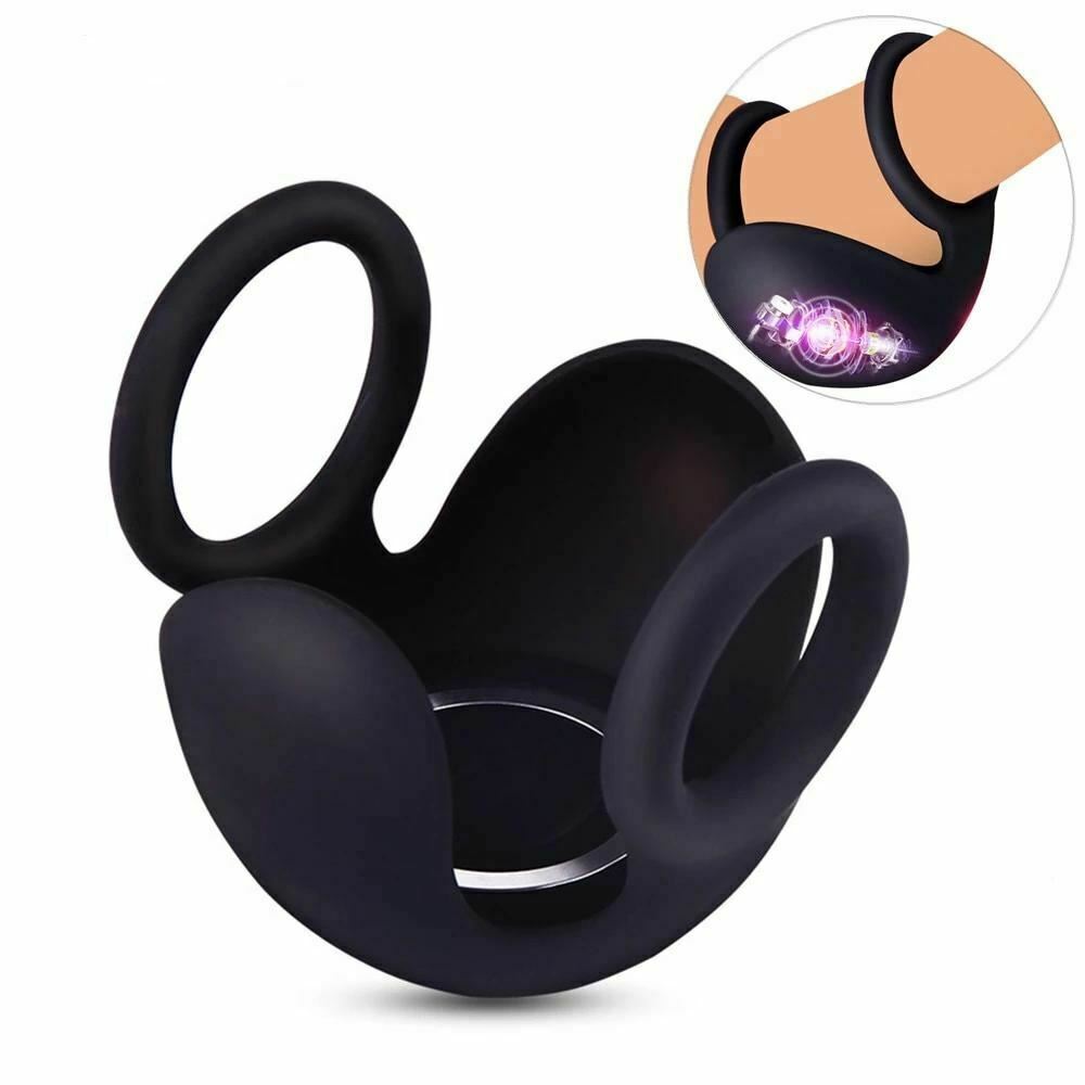 Black Stretchy Cock 10 Speeds Testicle Vibrator Rechargeable Penis Rings