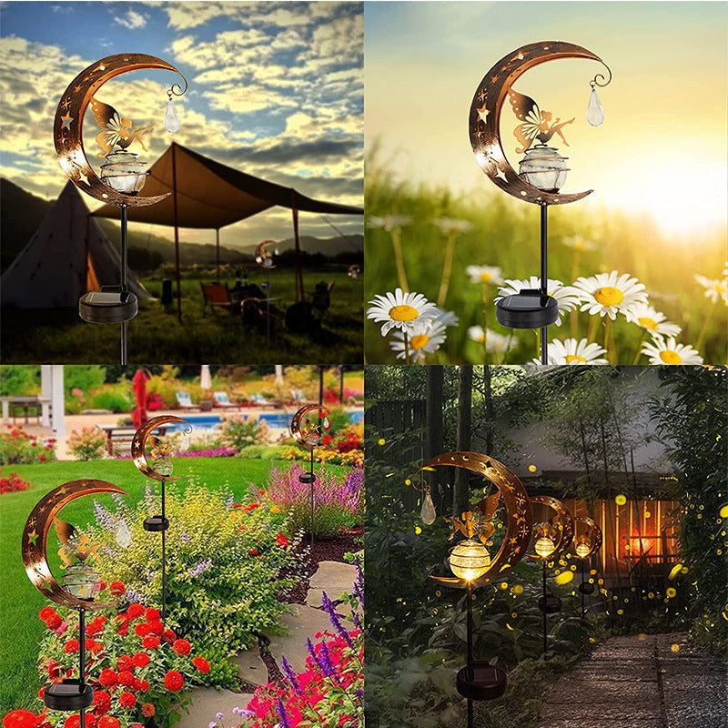 Solar Moon Fairy Lamp Outdoor Garden Iron Art