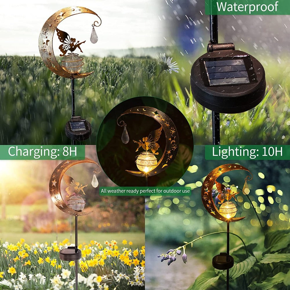 Solar Moon Fairy Lamp Outdoor Garden Iron Art