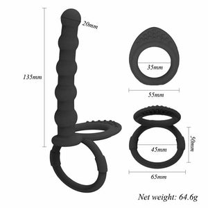 House Of Dasein Black Double Penetration Cock Ring Strapon Anal Beads Dildo Butt Plug