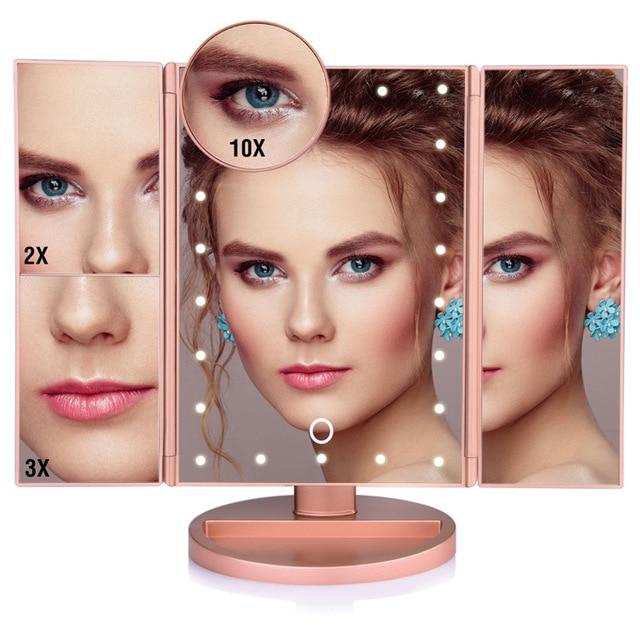 Desktop Rotating Folding Led Touch Screen 22 Light Makeup Magnifying Mirror