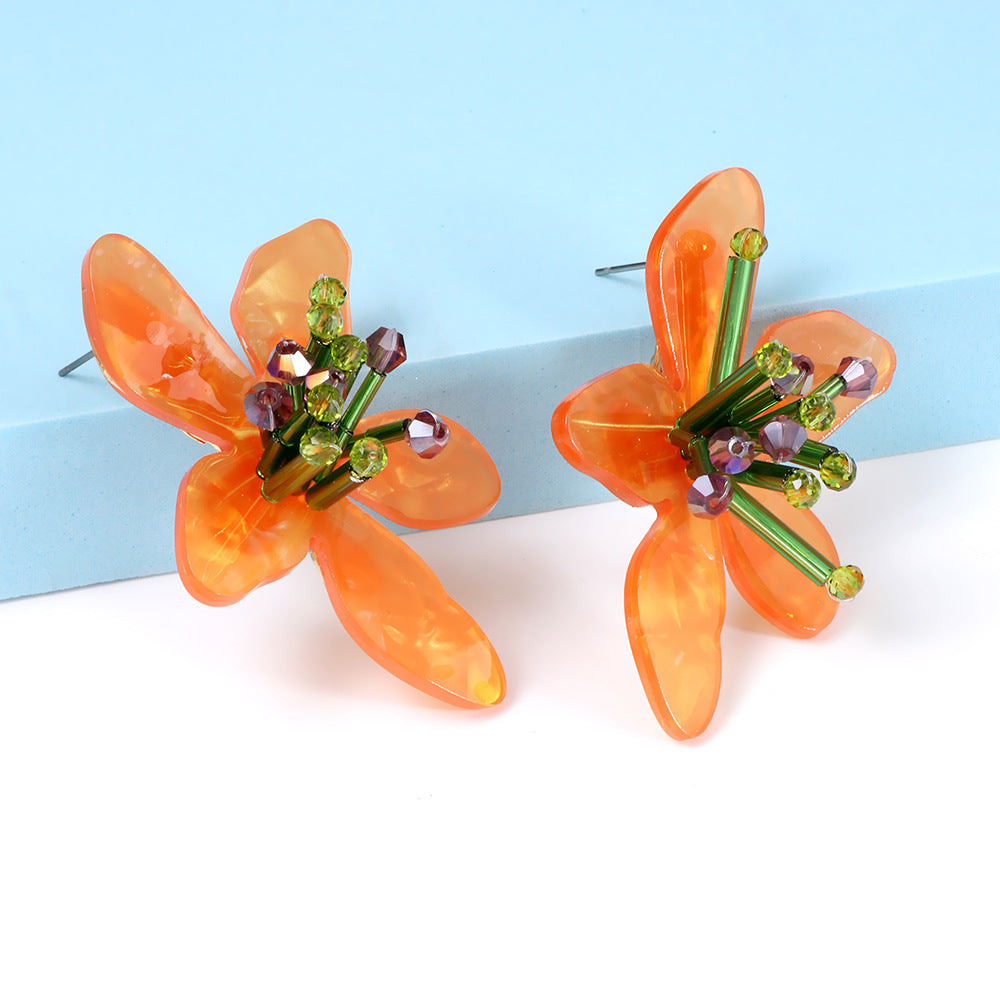 Veile Studios Acrylic Flower Retro Beach Style Earrings Trendy Womens Jewelry Accessories