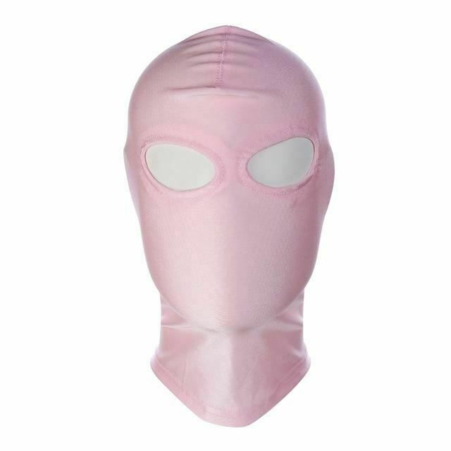 Pink Purple Bdsm Stretchy Hood Open Mouth Holes Full Mask Bondage Restraints