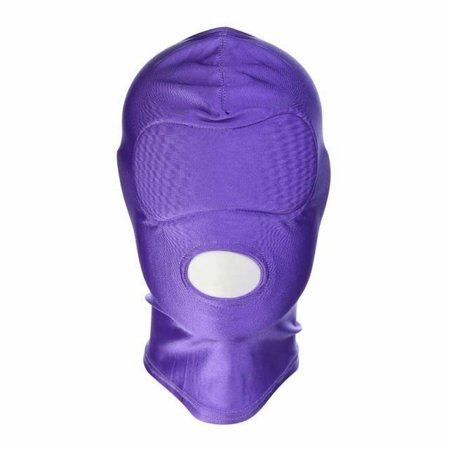 Pink Purple Bdsm Stretchy Hood Open Mouth Holes Full Mask Bondage Restraints