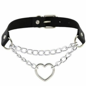 Bdsm Day Collar Heart Pendant Choker Silver Chain Necklace