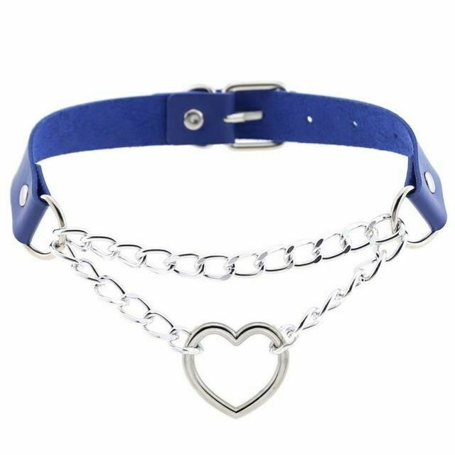 Bdsm Day Collar Heart Pendant Choker Silver Chain Necklace