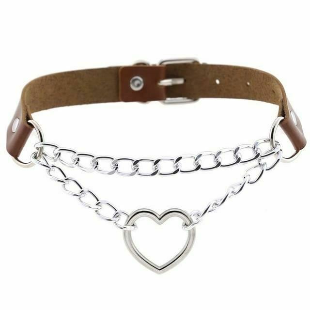 Bdsm Day Collar Heart Pendant Choker Silver Chain Necklace