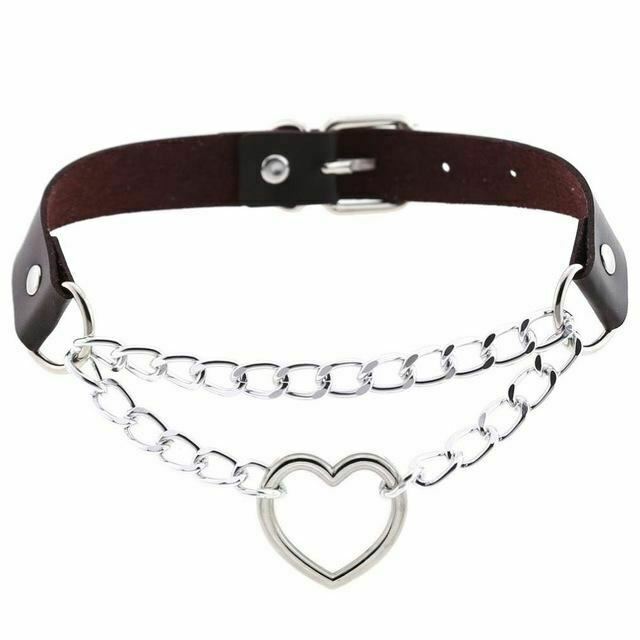 Bdsm Day Collar Heart Pendant Choker Silver Chain Necklace