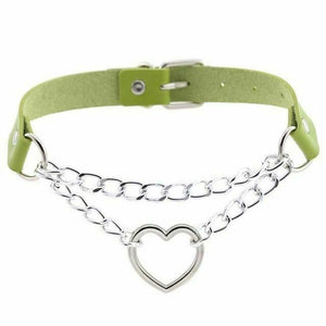 Bdsm Day Collar Heart Pendant Choker Silver Chain Necklace