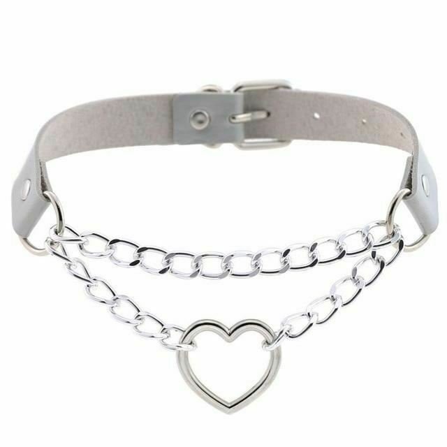 Bdsm Day Collar Heart Pendant Choker Silver Chain Necklace