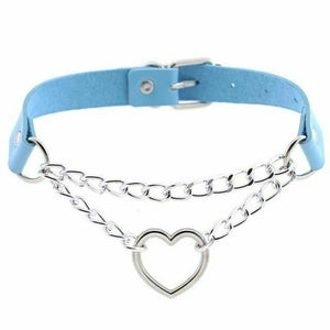 Bdsm Day Collar Heart Pendant Choker Silver Chain Necklace