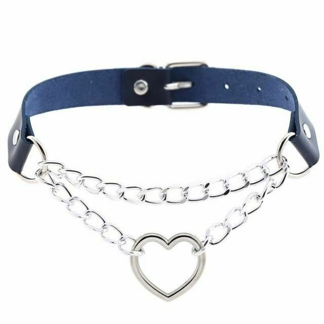 Bdsm Day Collar Heart Pendant Choker Silver Chain Necklace