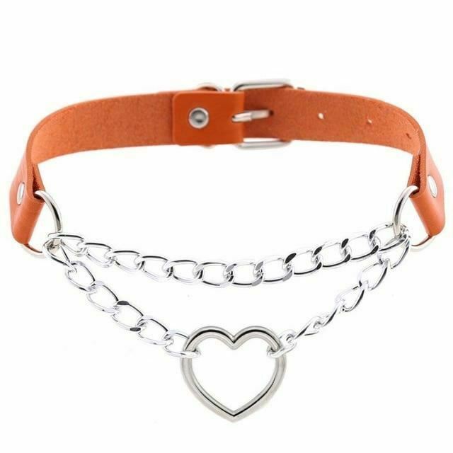 Bdsm Day Collar Heart Pendant Choker Silver Chain Necklace