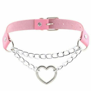 Bdsm Day Collar Heart Pendant Choker Silver Chain Necklace