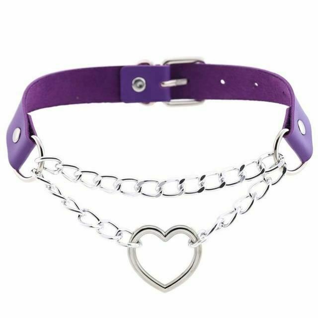 Bdsm Day Collar Heart Pendant Choker Silver Chain Necklace