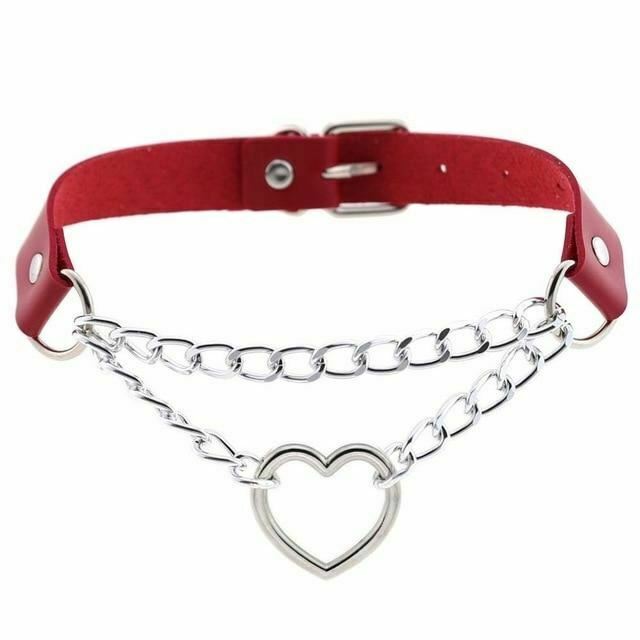 Bdsm Day Collar Heart Pendant Choker Silver Chain Necklace