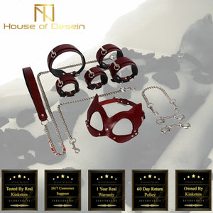 House Of Dasein Genuine Leather Bondage Bdsm Luxury Restraints Kit Kitten Mask Leash