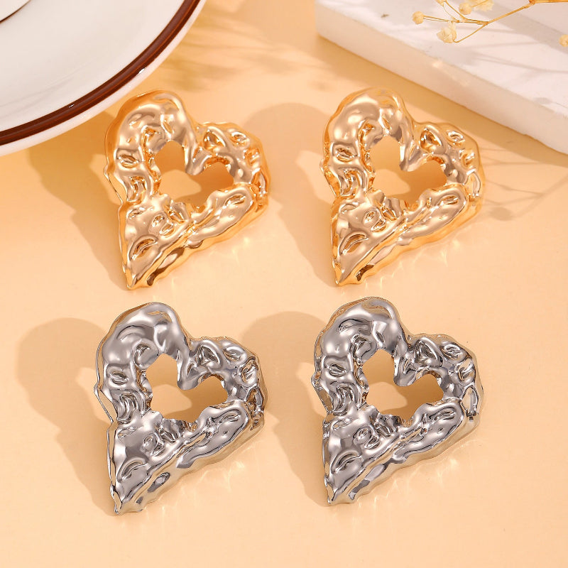 Veile Studios New Pleated Lava Hollow Heart Shaped Earrings For Women Valentine's Day Jewelry