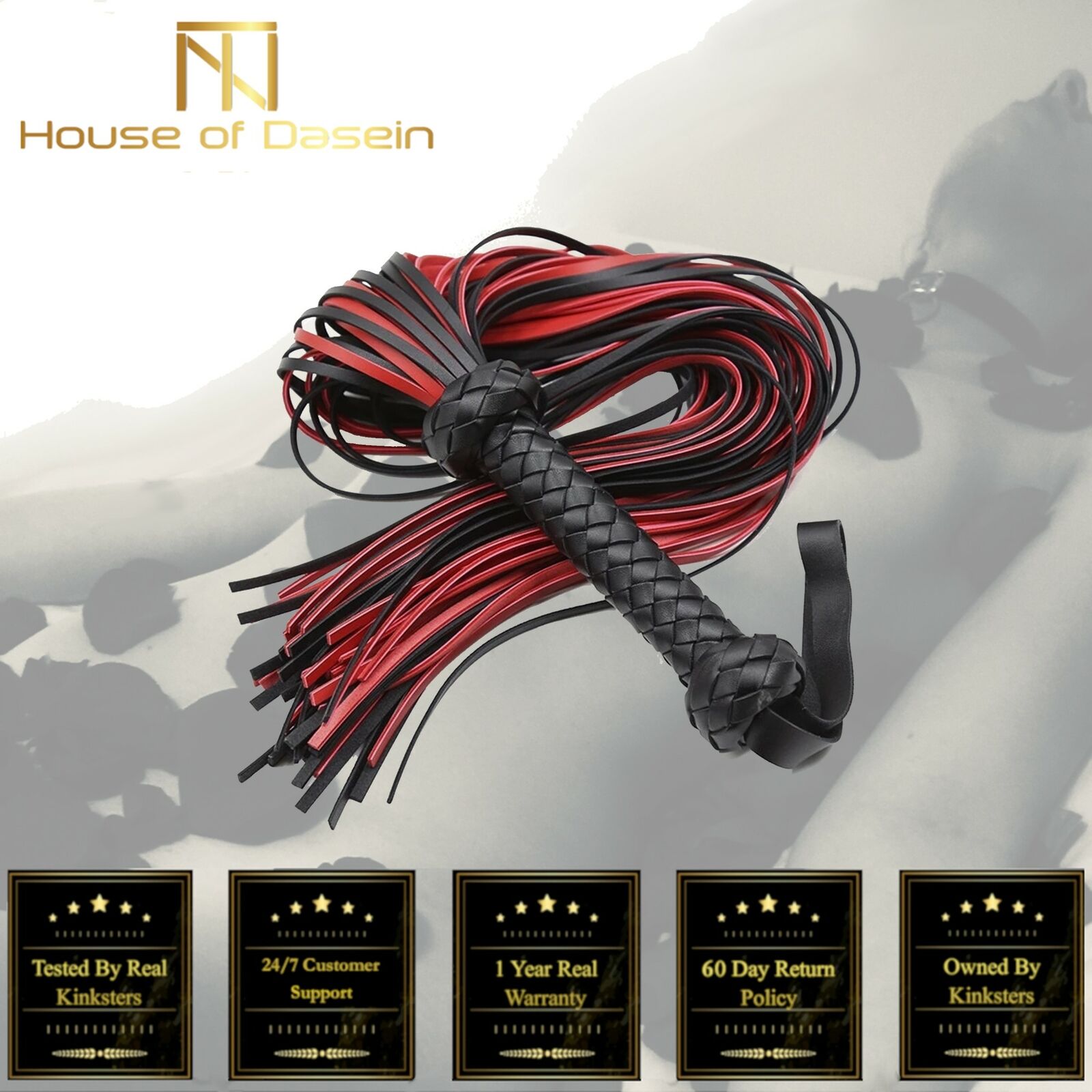 Black Red Flogger Spanking Toy Impact Play Bondage Kink Bdsm Fetish Restraints