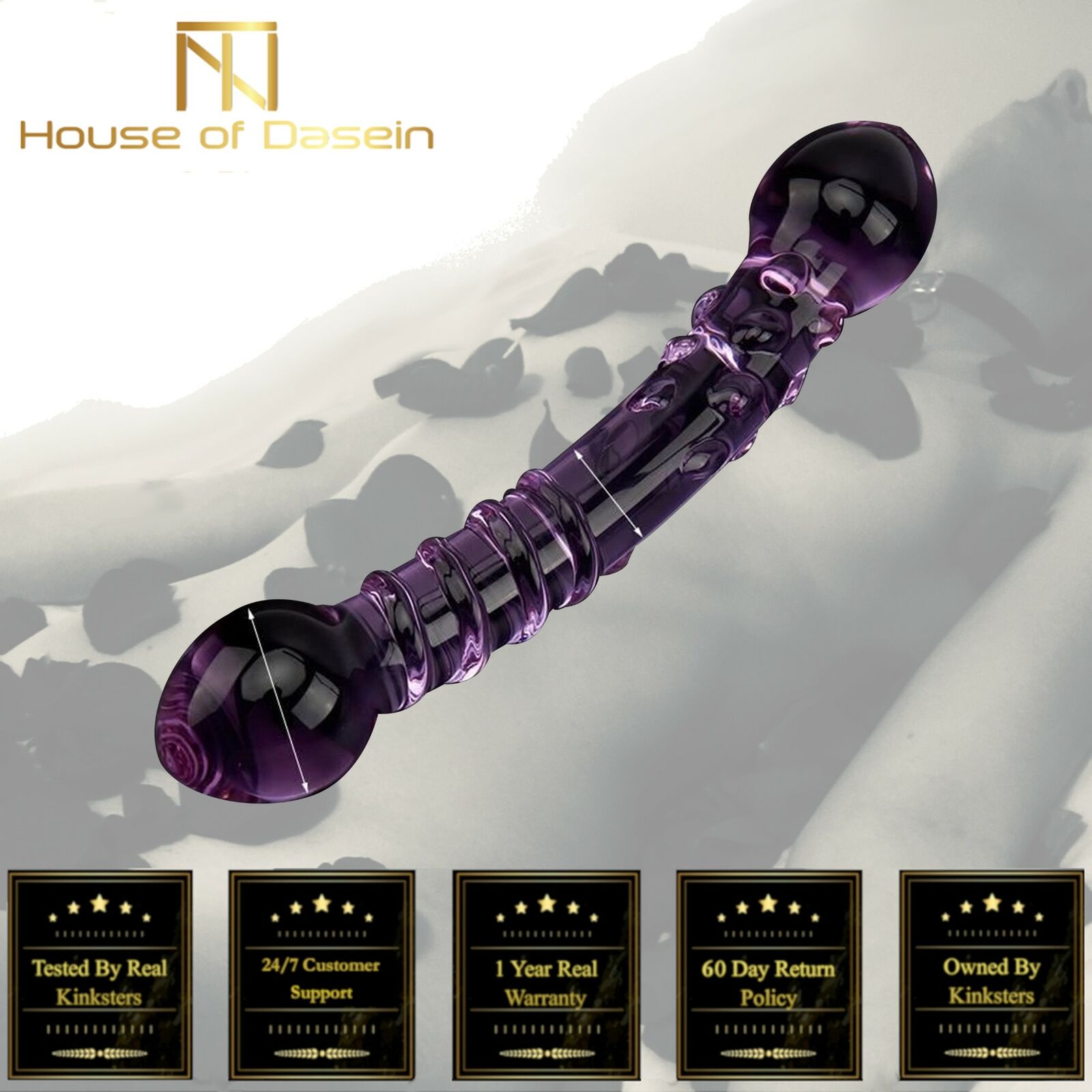 Double Ended Dildo Purple Glass Spiral Spot Temperature Play Bdsm