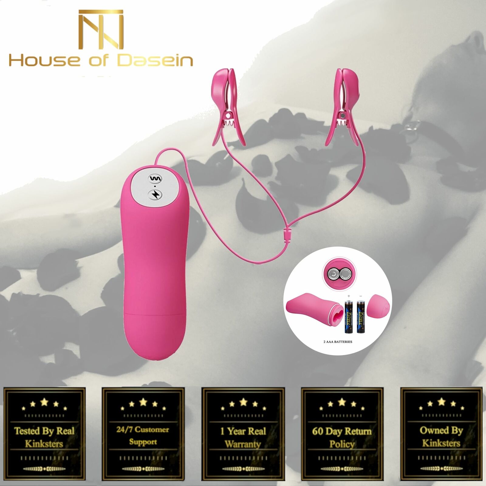 House Of Dasein Pink Electric Shock Nipple Clamps Vibrator Electro Sex Stimulation Bdsm