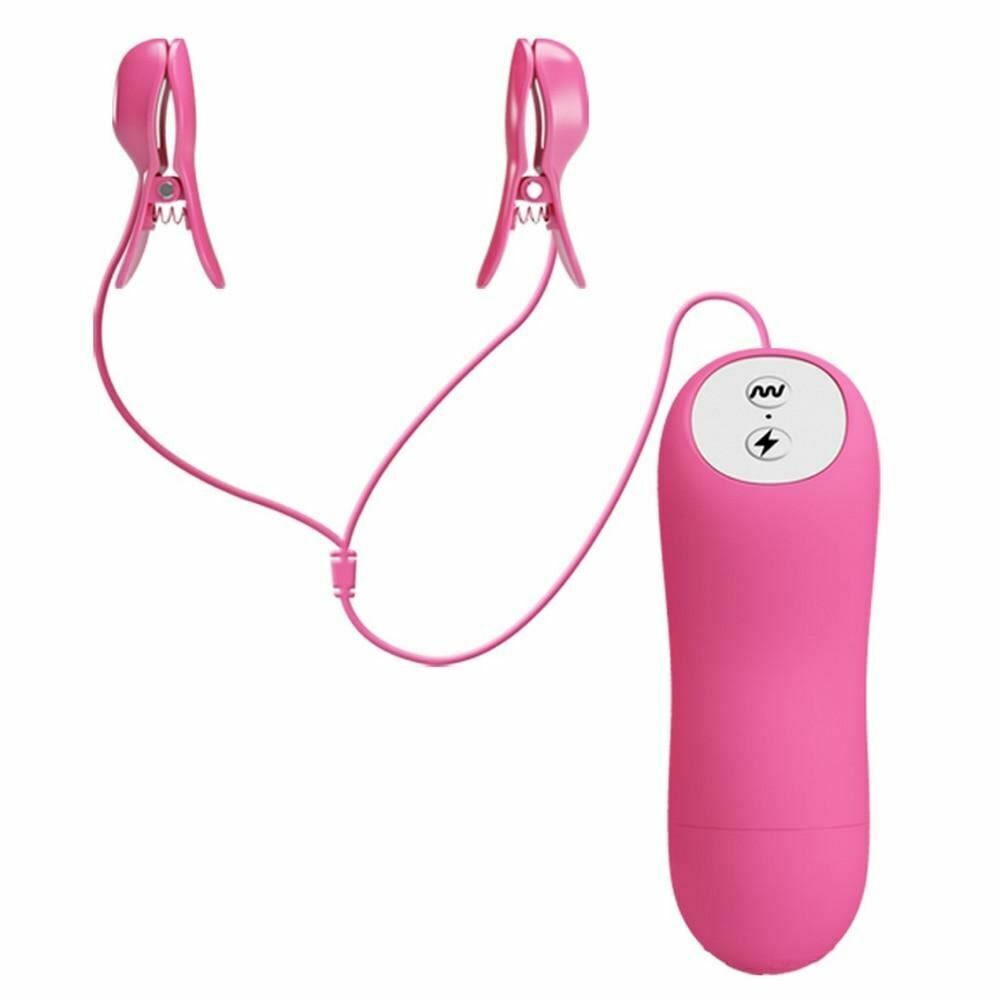 Pink Electric Shock Nipple Clamps Vibrator Electro Sex Stimulation Bdsm