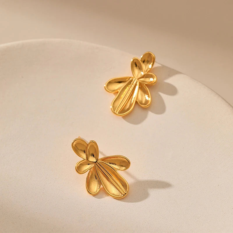 Veile Studios Irregular Three Dimensional Leaf Plated Earring In 18K Real Gold Colour