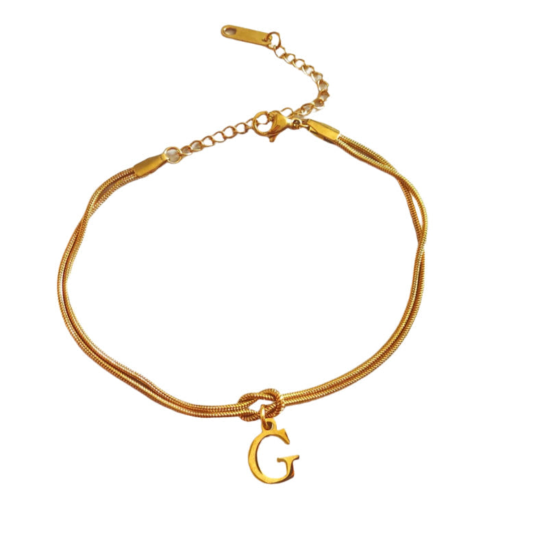 Veile Studios Letter A Z Love Knot Bracelets For Women Couple Gold Colour Dainty Snake Chain