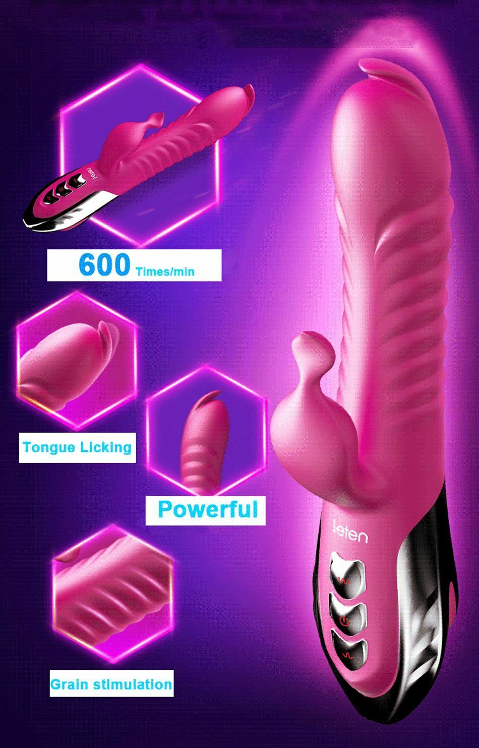 Heating Rabbit Vibrator With Flicking G Spot Stimulation Thrusting Orgasm