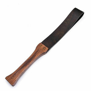 House Of Dasein Vintage Bronze Leather Spanking Paddle Real Wooden Handle Impact Toy