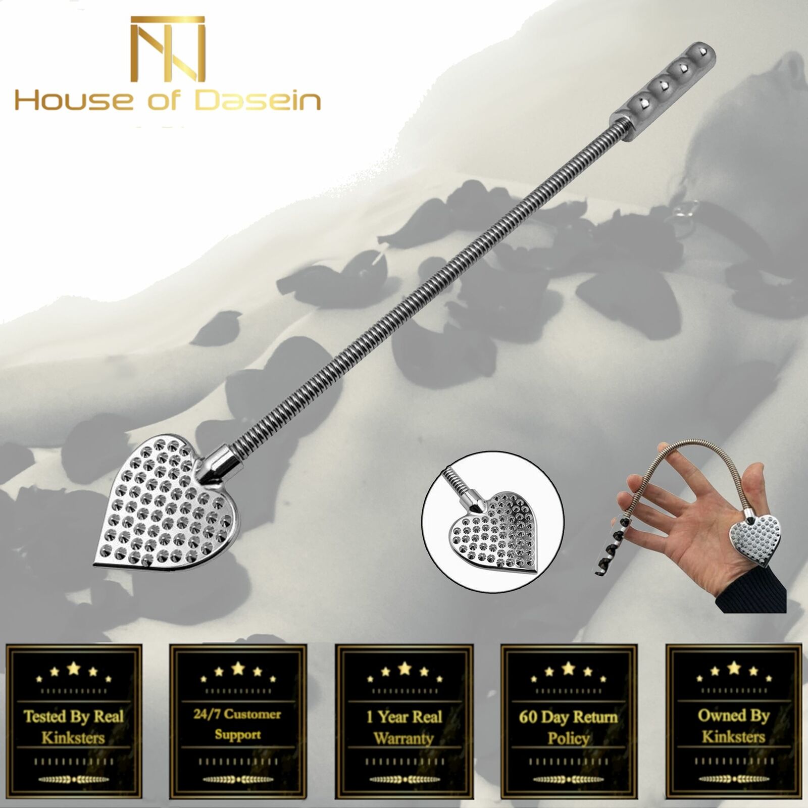 House Of Dasein Bendable Metal Heart Crop Bdsm Impact Play Spanking Fetish Sex Whip Paddle