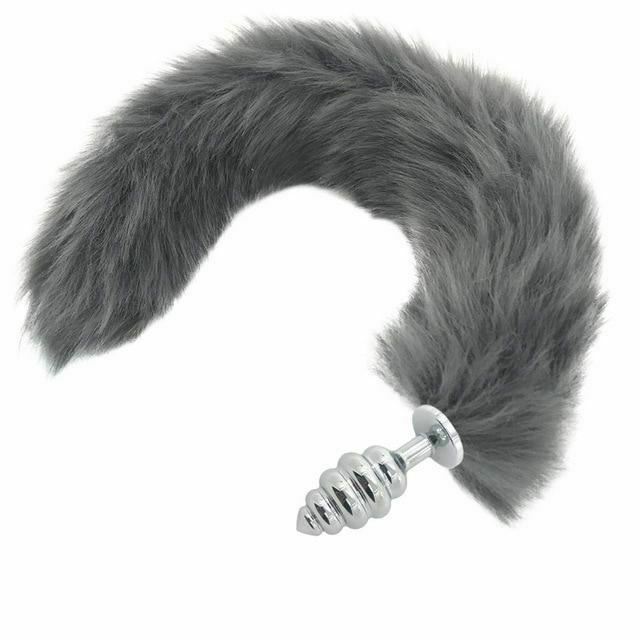 Grey Long Fox Kitten Puppy Tail Butt Plug Bdsm Pet Play Fetish