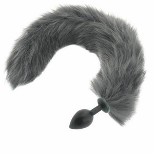 Grey Long Fox Kitten Puppy Tail Butt Plug Bdsm Pet Play Fetish
