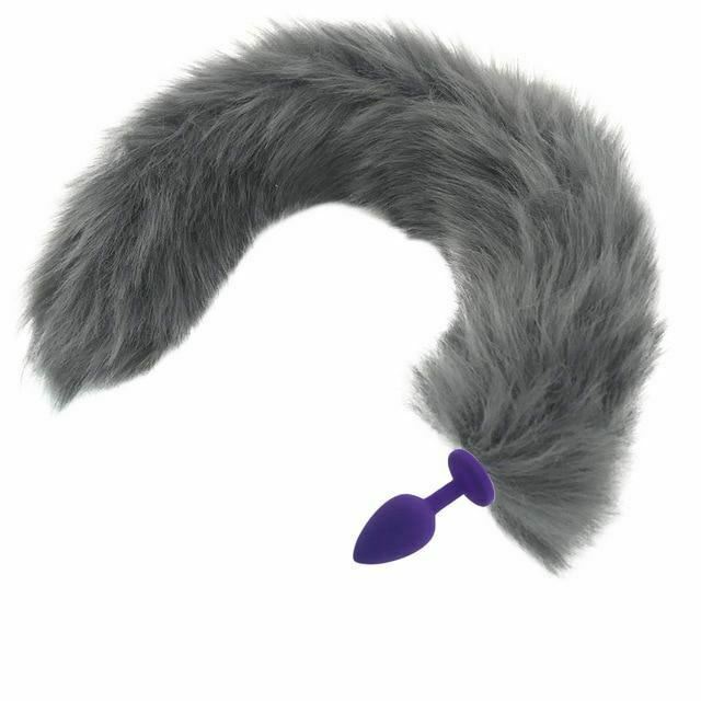 Grey Long Fox Kitten Puppy Tail Butt Plug Bdsm Pet Play Fetish