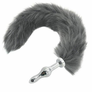 Grey Long Fox Kitten Puppy Tail Butt Plug Bdsm Pet Play Fetish