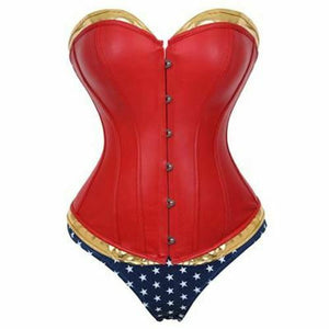 House Of Dasein Wonder Woman Faux Leather Corset Costume With Blue Pants Cosplay Superhero