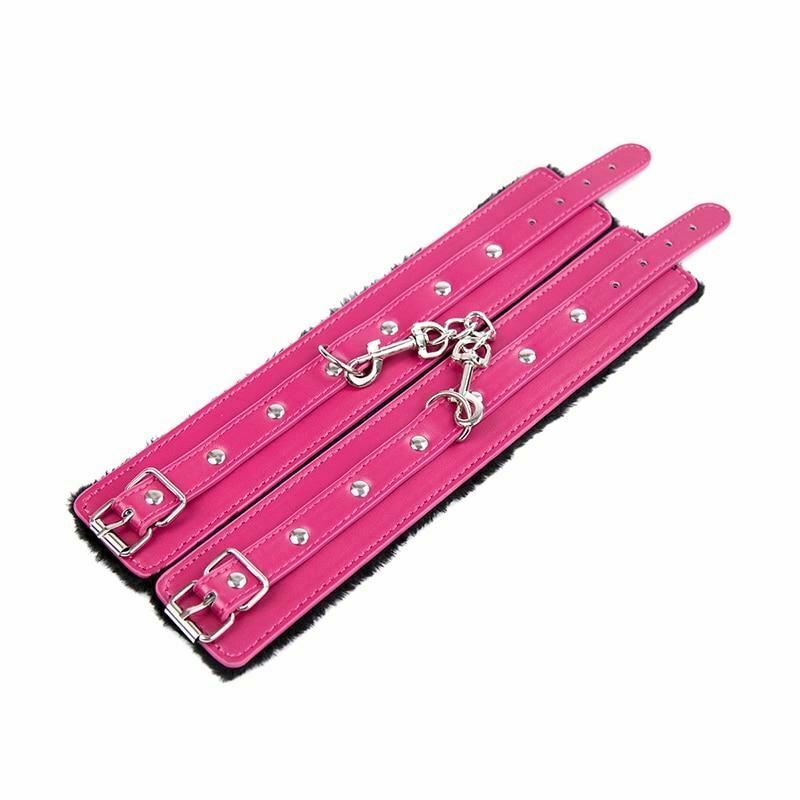 House Of Dasein Handcuffs Pink With Black Plush Adjustable Wrist Cuffs Bdsm Restraints Bondage