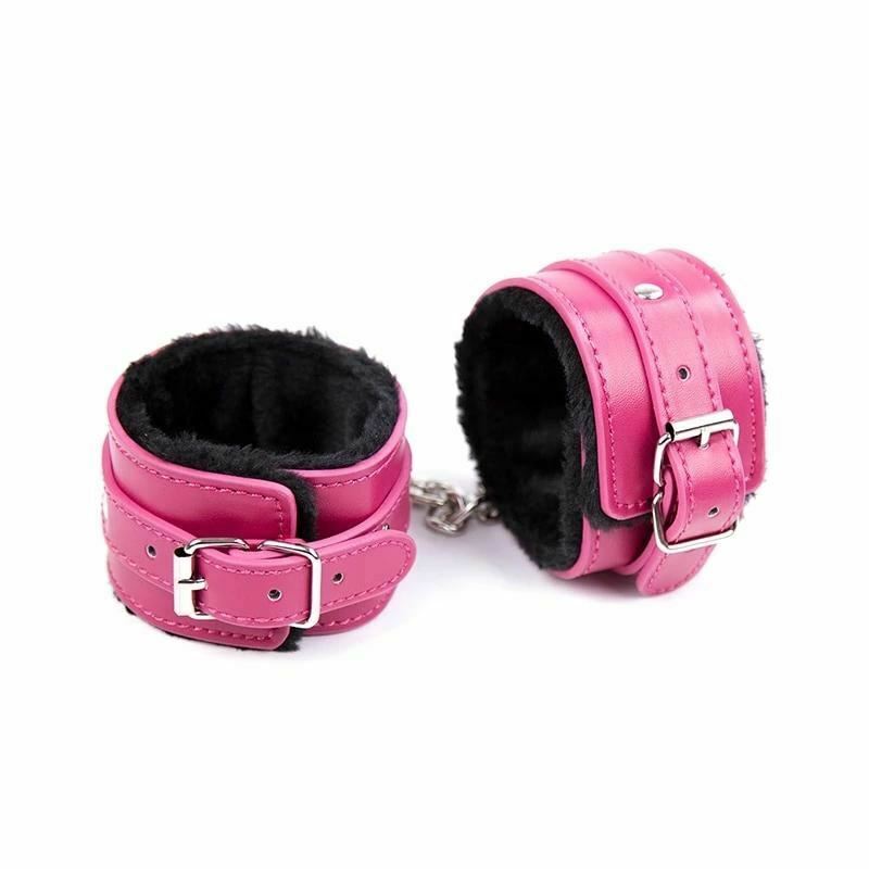 House Of Dasein Handcuffs Pink With Black Plush Adjustable Wrist Cuffs Bdsm Restraints Bondage